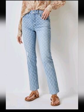 Anthropologie Pilcro Checked Light Blue Straight-Leg Women’s Jeans